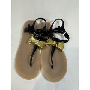 Kate Spade Gold Bow T-strap Sling Back Jelly Flats Womens 9 Preppy Coquette